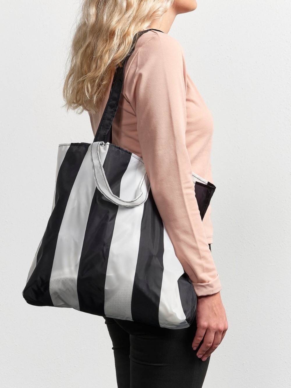 IKEA SKYNKE Bag Black & White Vertical Stripe Tote • NWT